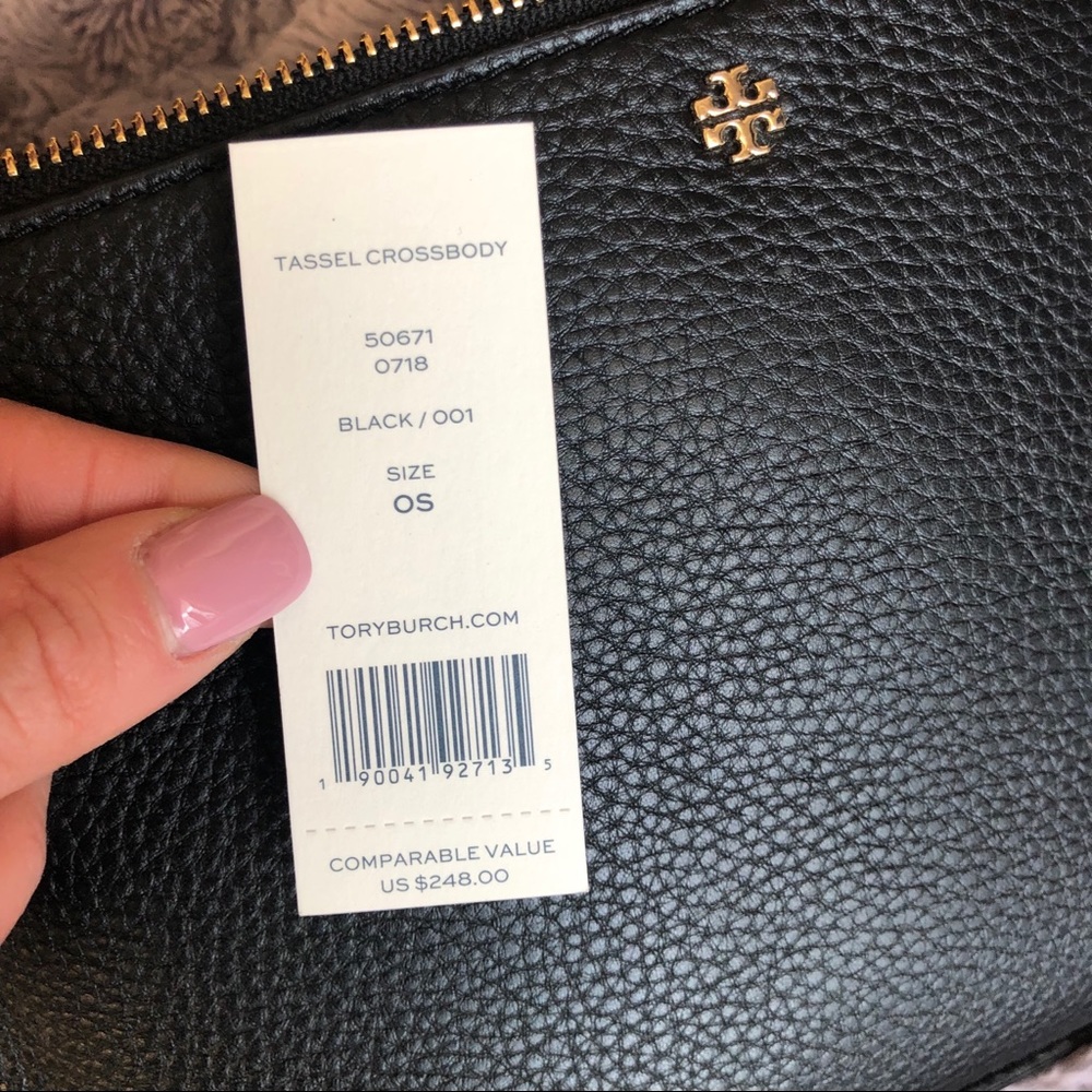 SALE🥳Tory Burch black leather tassel crossbody - Picture 7 of 8